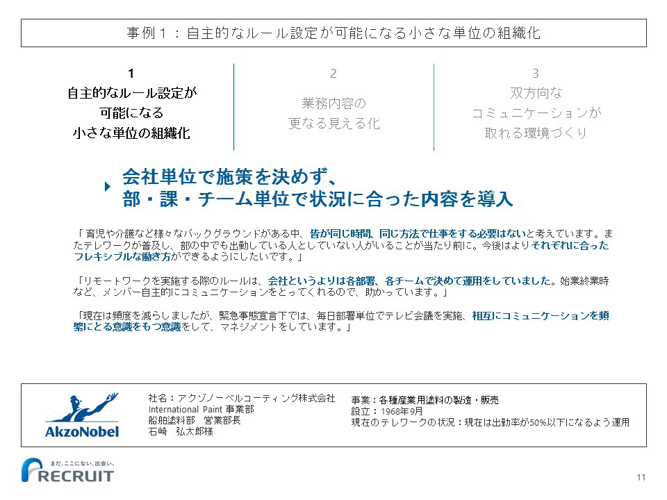 事例１：自主的なルール設定が可能になる小さな単位の組織化