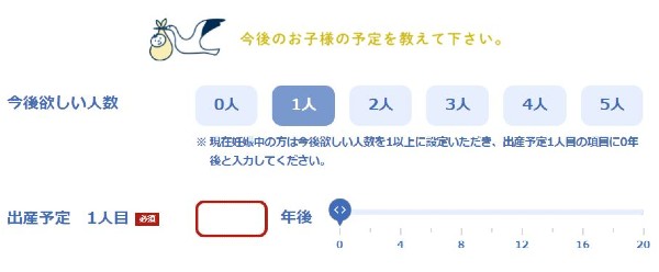 2年後にもう一人子どもがほしい などの入力