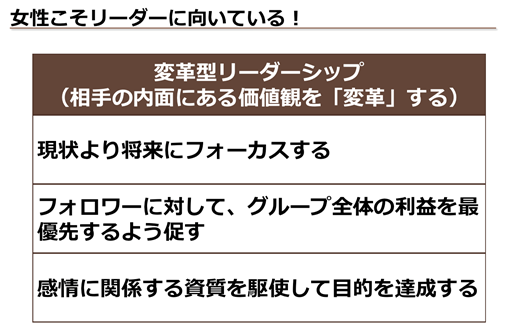 女性が得意とされる資質が今の時代のリーダー像にマッチしている？